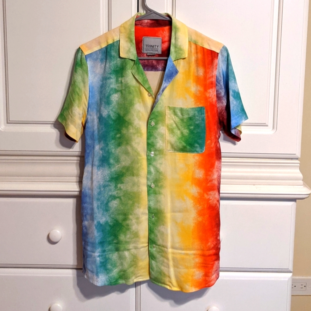 Rainbow Tie Dye Nonbinary/unisex button down shirt